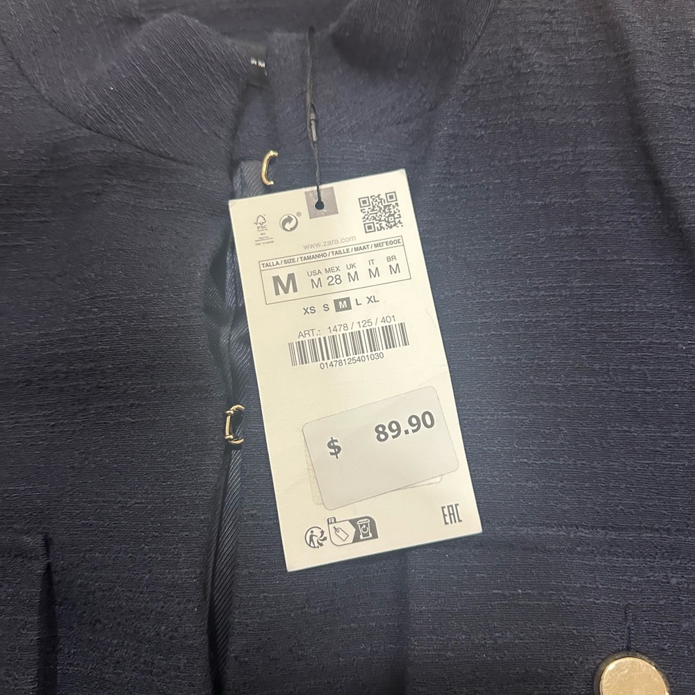 Zara Black Textured Jacket with Gold Accents - Picture 2 of 3